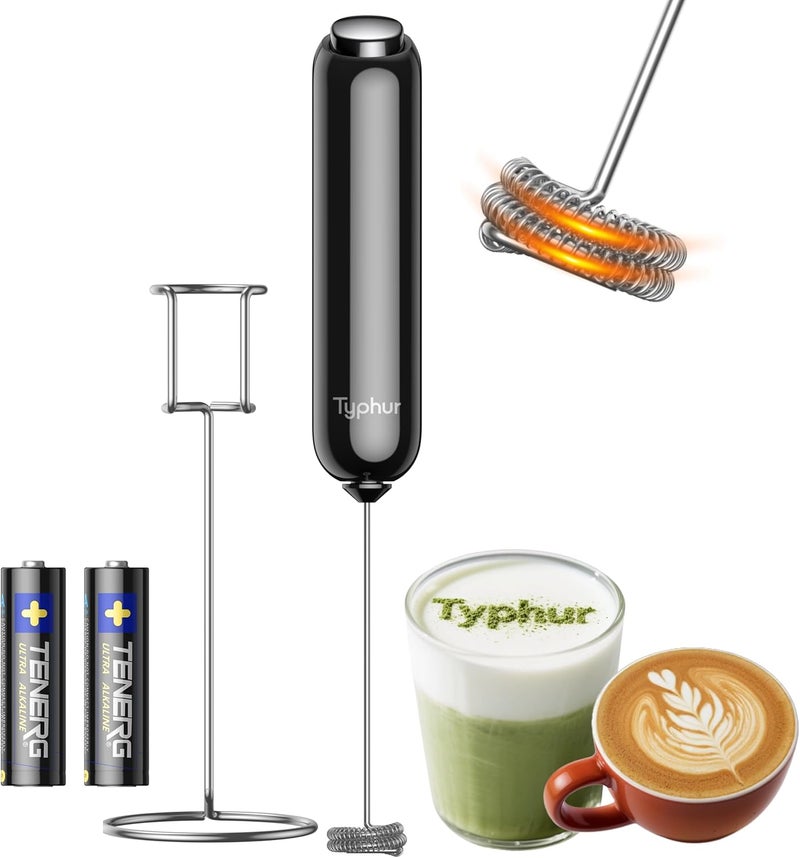 Typhur InstaWhisk Milk Frother with Variable Speed, Battery Operated Handheld Coffee Foam Frother Wand, Electric Drink Mixer with Stand & Detachable Double Whisk, Stainless Stirrer for Latte, Matcha, Protein - Image 1